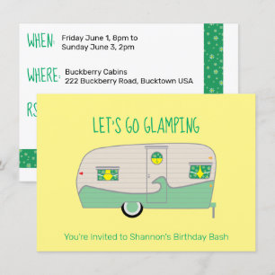 Retro-Minzgrün-Dosen-Schinken-Anhänger-Glamping Einladung