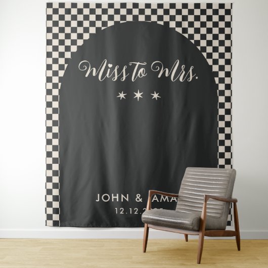 Retro Miss zu Mrs. Brautparty Black Mod Modern Wandteppich (Beispiel)