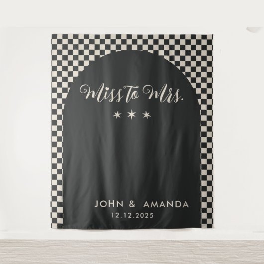 Retro Miss zu Mrs. Brautparty Black Mod Modern Wandteppich (Vorderseite)
