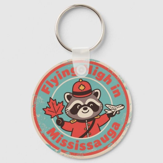 Retro Mississauga Raccoon Mountie Schlüsselanhänger (Vorderseite)
