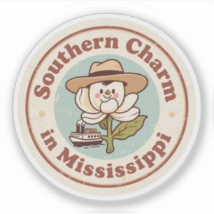 Retro Mississippi Abzeichen_ Magnolia mit Dampfboo Aufkleber