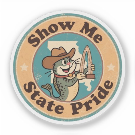 Retro Missouri Abzeichen_ Catfish Holding Gateway Aufkleber (Vorderseite)