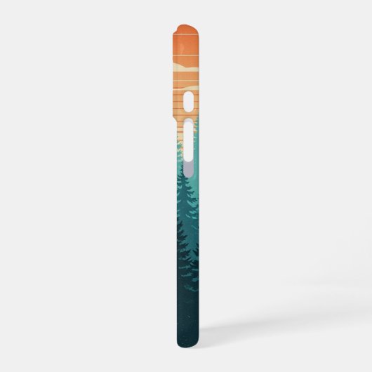 Retro Misty Pines iPhone 16 Hülle (Linke Seite)