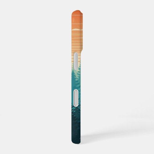 Retro Misty Pines iPhone 16 Hülle (Rechte Seite)