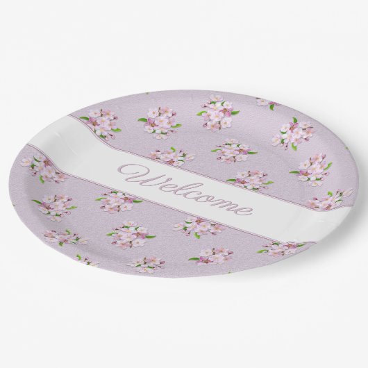 Retro mit Blumenmuster Pappteller (Schrägansicht)