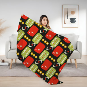 Retro-Mitte-des-Jahrhunderts-Atomar-Schwarz-Rot-Gr Sherpadecke