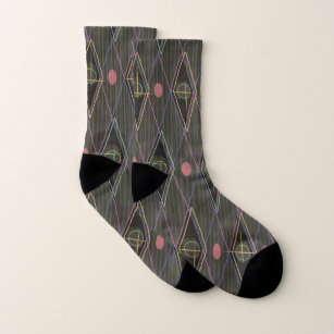Retro Mitte des Jahrhunderts Grau-Rosa-Raute Muste Socken