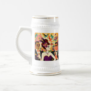 Retro-Mitte-des-Jahrhunderts Mardi-Gras-Cocktailpa Bierglas
