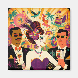 Retro-Mitte-des-Jahrhunderts Mardi-Gras-Cocktailpa Magnet