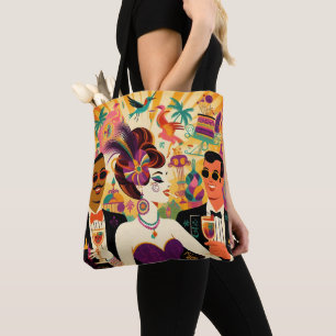Retro-Mitte-des-Jahrhunderts Mardi-Gras-Cocktailpa Tasche
