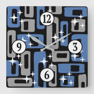 Retro-Mitte-des-Jahrhunderts-Moderne-Abstrakt Quadratische Wanduhr