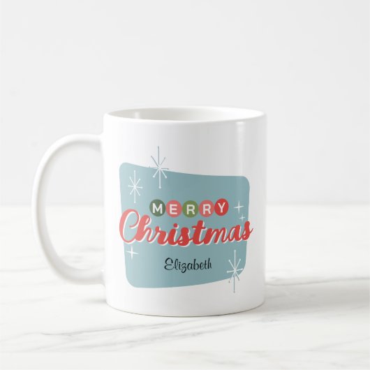 Retro Mitte des Jahrhunderts Moderne frohe Weihnac Kaffeetasse (Links)