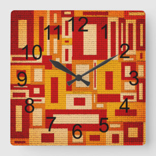 Retro Mitte des Jahrhunderts moderne Geometrics Quadratische Wanduhr