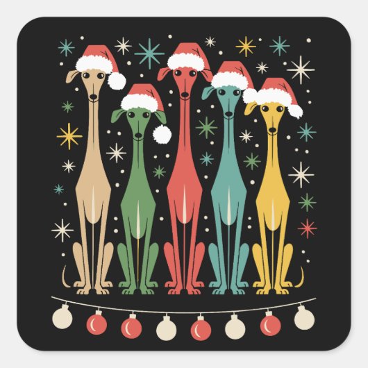 Retro Mitte des Jahrhunderts Moderne Hunde 50er 60 Quadratischer Aufkleber (Vorderseite)