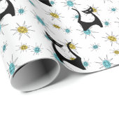 Retro Mitte des Jahrhunderts Moderne Katze Geschenkpapier (Rolleneckpunkt)