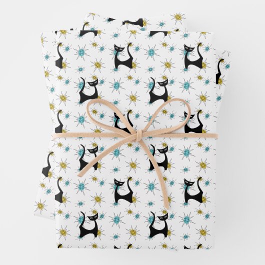 Retro Mitte des Jahrhunderts Moderne Katze Geschenkpapier Set (Beispiel)