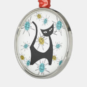 Retro Mitte des Jahrhunderts Moderne Katze Ornament Aus Metall (Links)