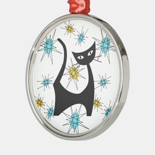 Retro Mitte des Jahrhunderts Moderne Katze Ornament Aus Metall (Links)