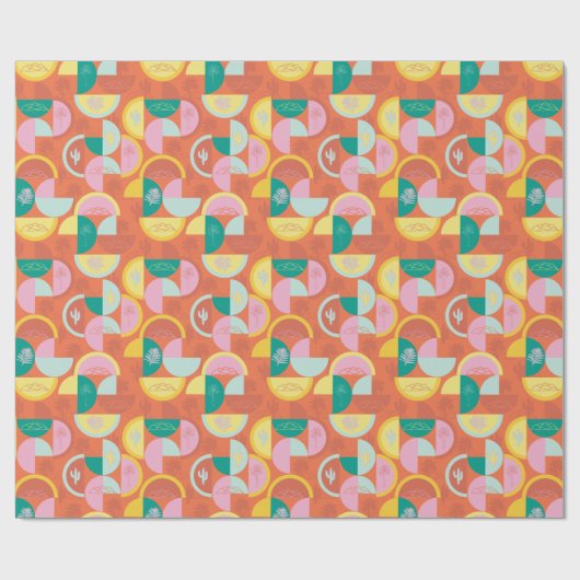 Retro Mitte des Jahrhunderts Moderne Sonnige Palms Geschenkpapier (Flach)