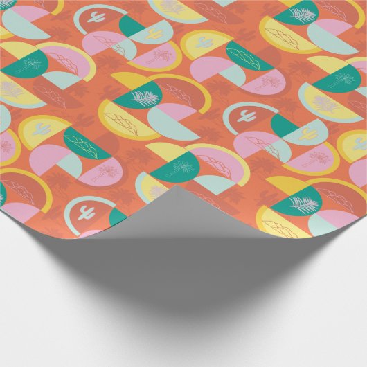 Retro Mitte des Jahrhunderts Moderne Sonnige Palms Geschenkpapier (Ecke)