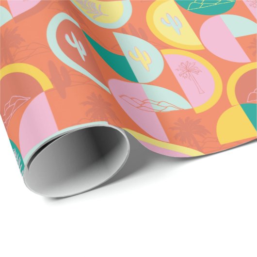 Retro Mitte des Jahrhunderts Moderne Sonnige Palms Geschenkpapier (Rolleneckpunkt)