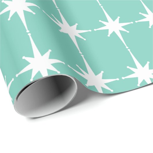 Retro Mitte des Jahrhunderts Moderne Sterne Türkis Geschenkpapier (Rolleneckpunkt)