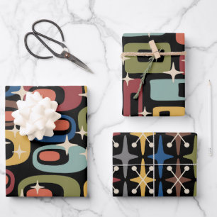 Retro Mitte des Jahrhunderts Moderne Sternexplosio Geschenkpapier Set