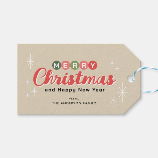 Retro Mitte des Jahrhunderts Moderne Weihnachten Geschenkanhänger (Vorderseite (Horizontal))