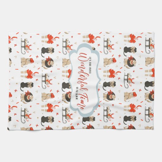 Retro Mitte des Jahrhunderts Moderner Weihnachtsur Geschirrtuch (Horizontal)