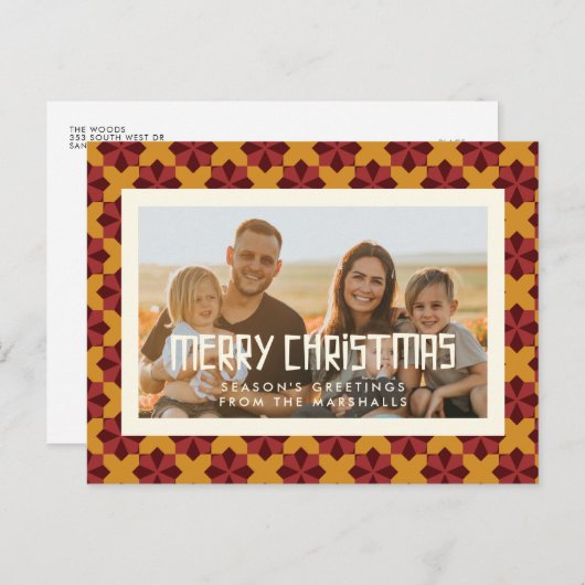 Retro Mitte des Jahrhunderts Muster Frohe Weihnach Postkarte (Vorne/Hinten)