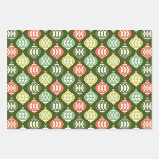 Retro Mitte des Jahrhunderts Rot & Olivenöl Grün W Geschenkpapier Set (Vorderseite)