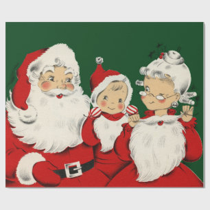 Retro-Mitte-des-Jahrhunderts Santa Familie – Kitsc Geschenkpapier