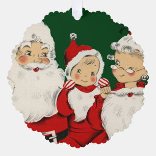 Retro-Mitte-des-Jahrhunderts Santa-Familie – Kitsc Ornament Karte