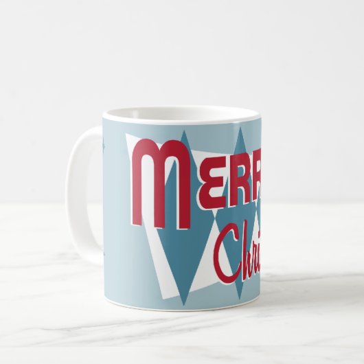 Retro Mitte- des Jahrhundertsmoderne blaue Kaffeetasse (Vorderseite Links)