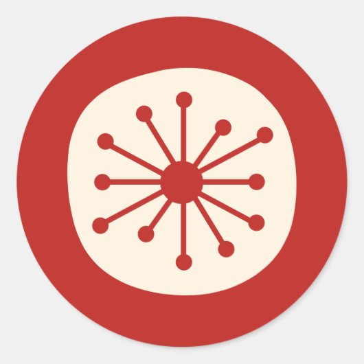 Retro Mitte Jahrhundert Atomdot einfache rote Crem Runder Aufkleber (Vorderseite)