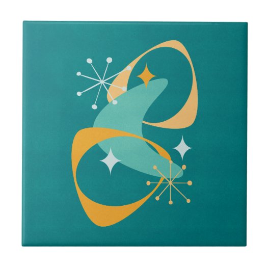 Retro Mitte Jahrhundert Atomic Space Age 20 Aquama Fliese (Vorderseite)