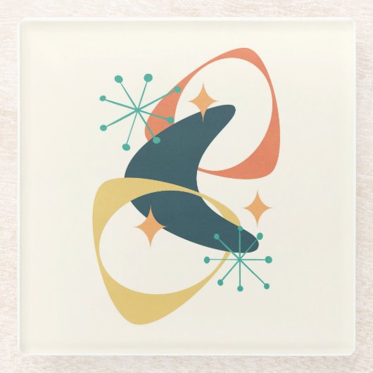 Retro Mitte Jahrhundert Atomic Space Age 20 Kohle Glasuntersetzer (Vorderseite)