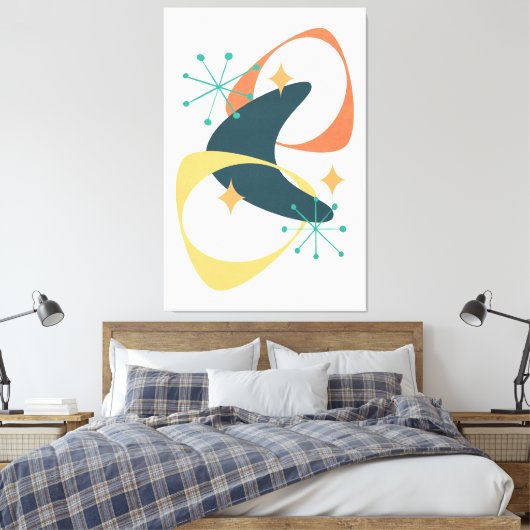 Retro Mitte Jahrhundert Atomic Space Age 20 Kohle Leinwanddruck (Insitu (Schlafzimmer))