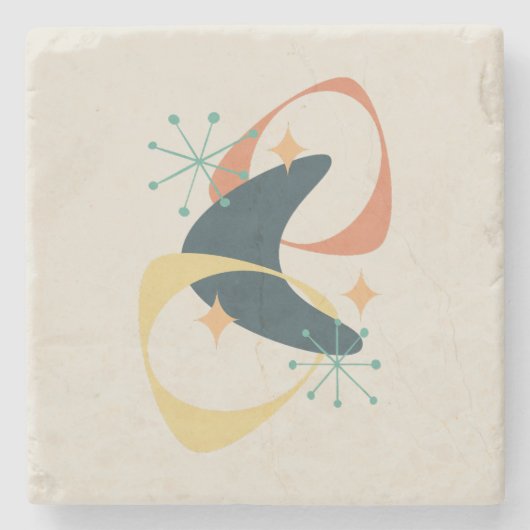 Retro Mitte Jahrhundert Atomic Space Age 20 Kohle Steinuntersetzer (Vorderseite)