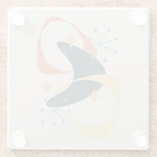 Retro Mitte Jahrhundert Atomkohle Abstrakt Glasuntersetzer (Rückseite)