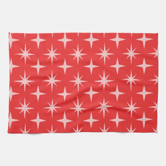 Retro Mitte Jahrhundert Atomstars Muster auf Rot Geschirrtuch (Horizontal)