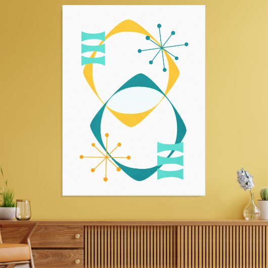 Retro Mitte Jahrhundert Atomzeitalter 24 Aquamarin Leinwanddruck (Insitu (Wohnzimmer))