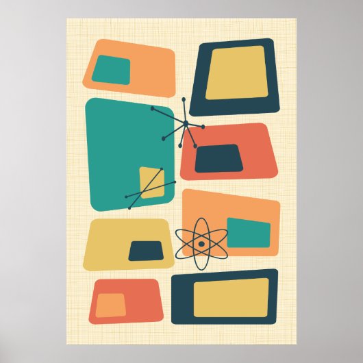 Retro Mitte Jahrhundert Atomzeitalter Abstrakte Ku Poster (Vorne)