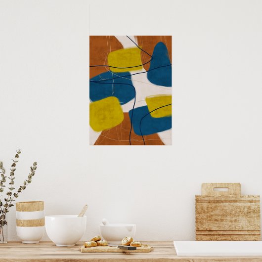 Retro Mitte Jahrhundert Braun und Blau Moderne Abs Poster (Küche)