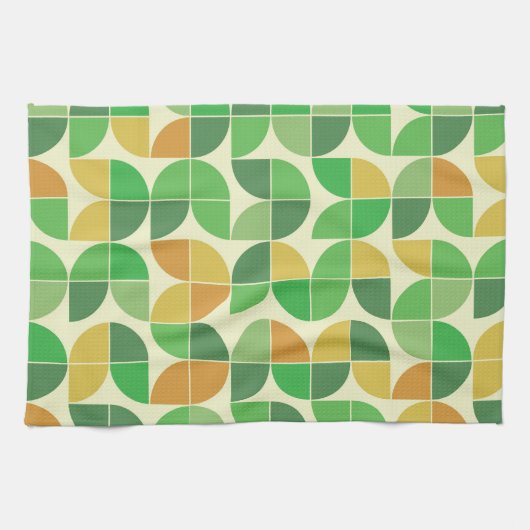 Retro Mitte Jahrhundert Geometrisches Blumengrün Geschirrtuch (Horizontal)