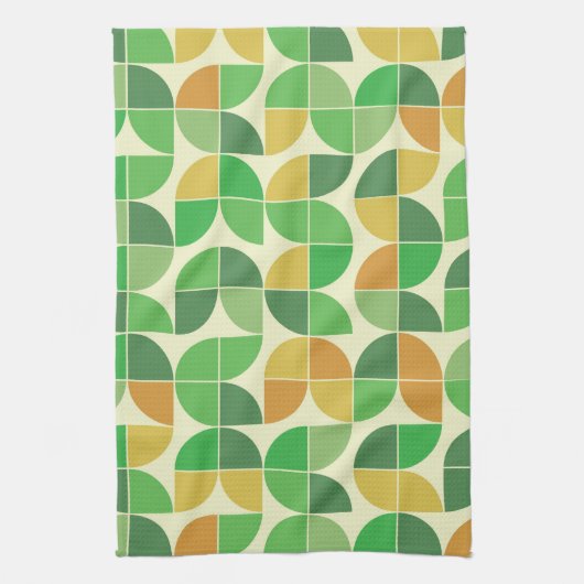 Retro Mitte Jahrhundert Geometrisches Blumengrün Geschirrtuch (Vertikal)