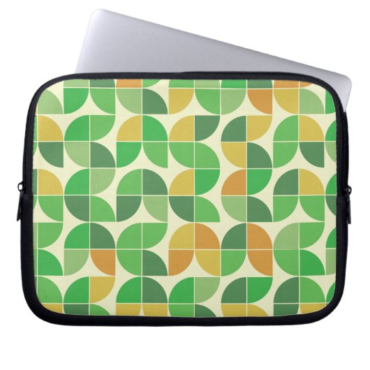 Retro Mitte Jahrhundert Geometrisches Blumengrün Laptopschutzhülle (Vorderseite)