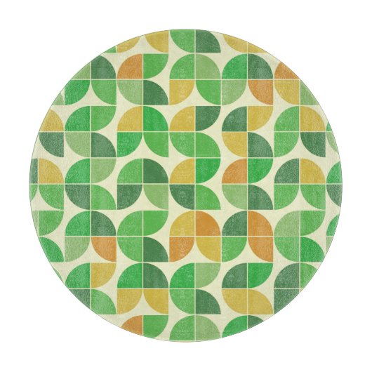 Retro Mitte Jahrhundert Geometrisches Blumengrün Schneidebrett (Vorderseite)