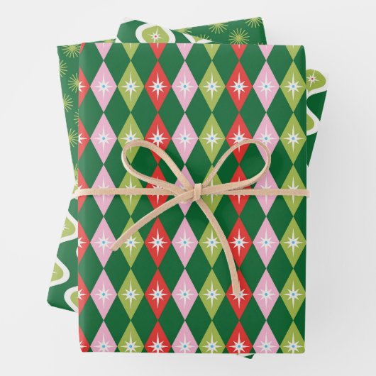 Retro Mitte Jahrhundert Grün & Rot Weihnachten Geschenkpapier Set (Beispiel)