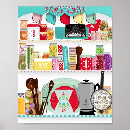 Retro Mitte Jahrhundert Küche Poster (Vorne)